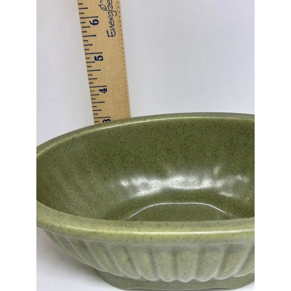 Vintage Haeger Pottery USA 3938-A Green Oval Ribbed Planter Bowl 8